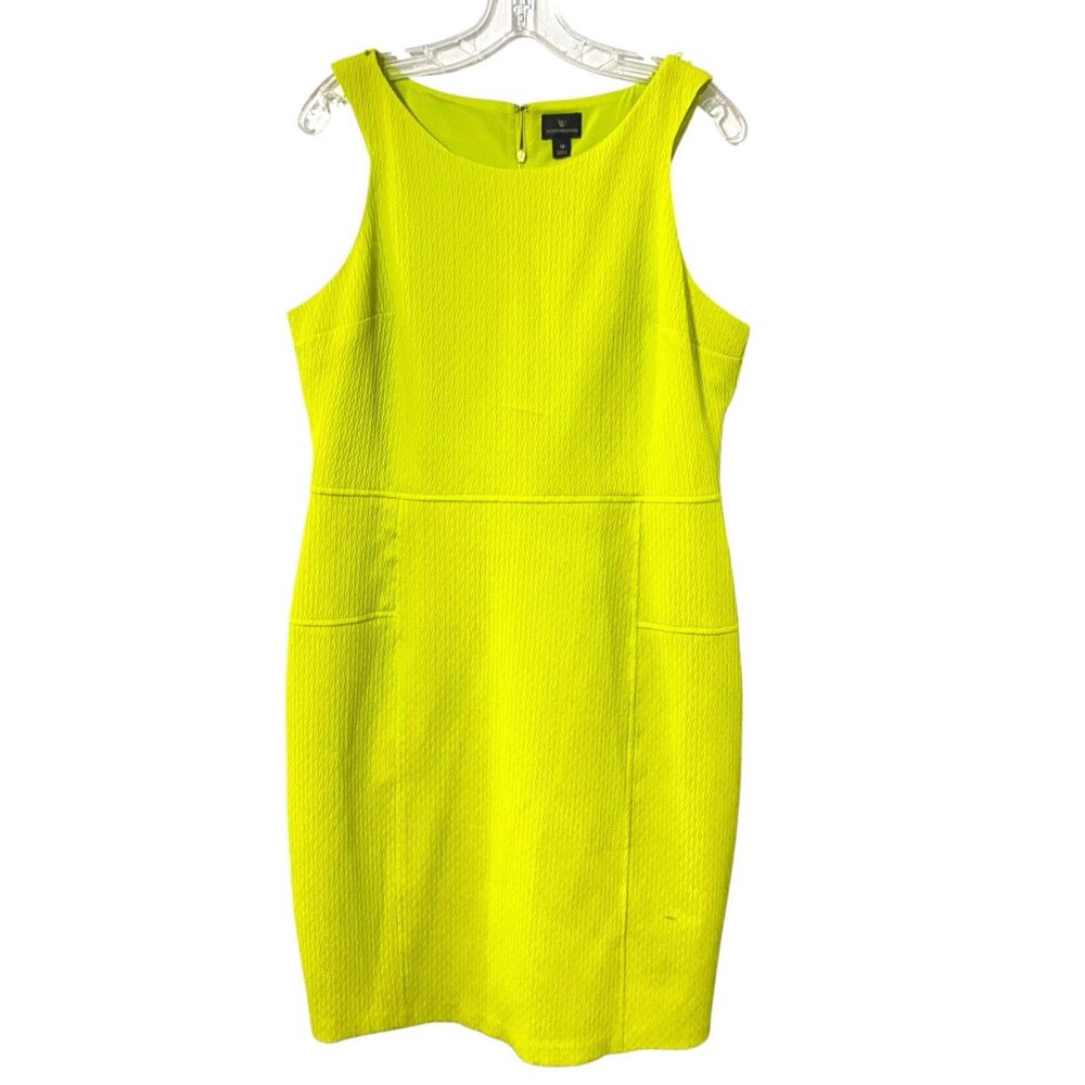 WORTHINGTON chartreuse 12 L Sleeveless textured Sheath Dress Knee Length career